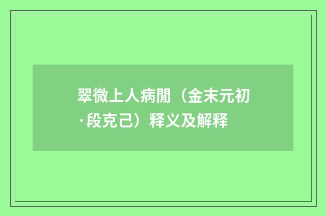 翠微上人病閒（金末元初·段克己）释义及解释