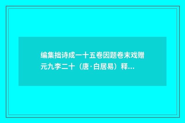 编集拙诗成一十五卷因题卷末戏赠元九李二十（唐·白居易）释义及解释