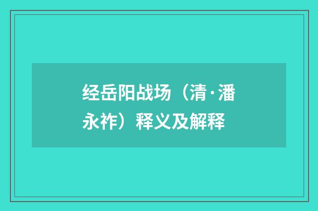经岳阳战场（清·潘永祚）释义及解释