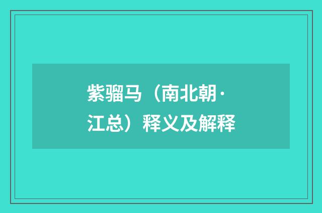 紫骝马（南北朝·江总）释义及解释