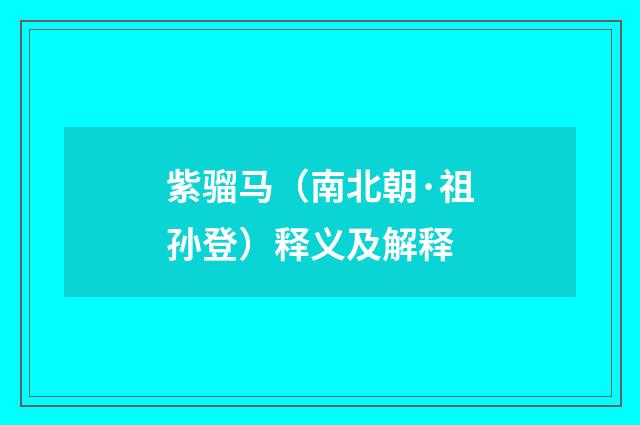 紫骝马（南北朝·祖孙登）释义及解释