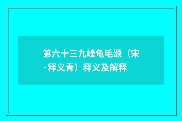 第六十三九峰龟毛颂（宋·释义青）释义及解释