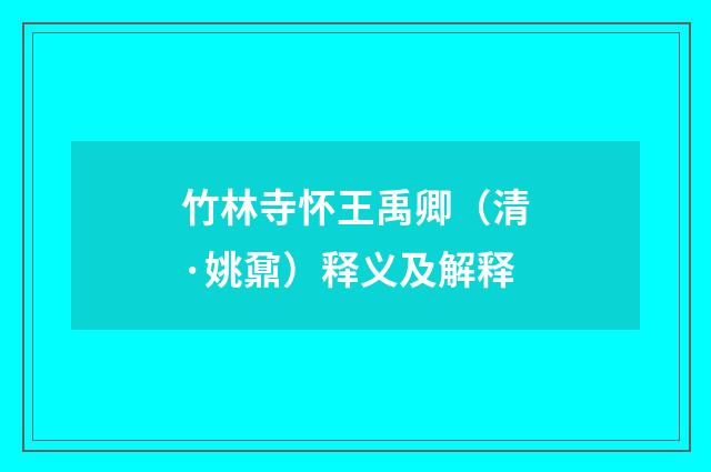 竹林寺怀王禹卿（清·姚鼐）释义及解释