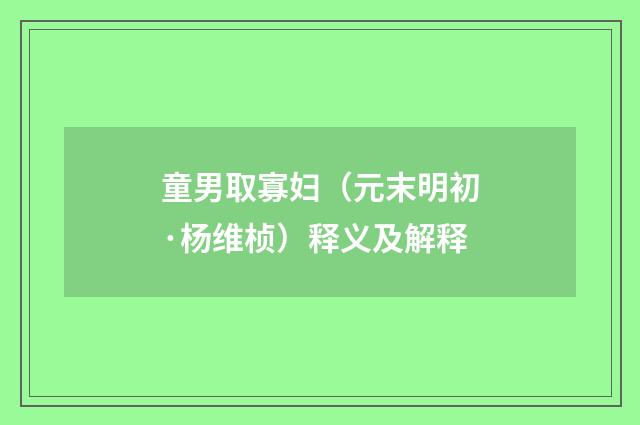 童男取寡妇（元末明初·杨维桢）释义及解释