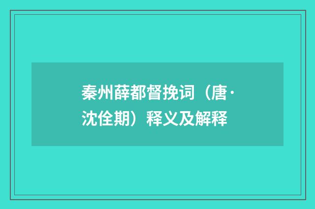 秦州薛都督挽词（唐·沈佺期）释义及解释