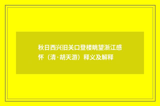 秋日西兴旧关口登楼眺望浙江感怀（清·胡天游）释义及解释