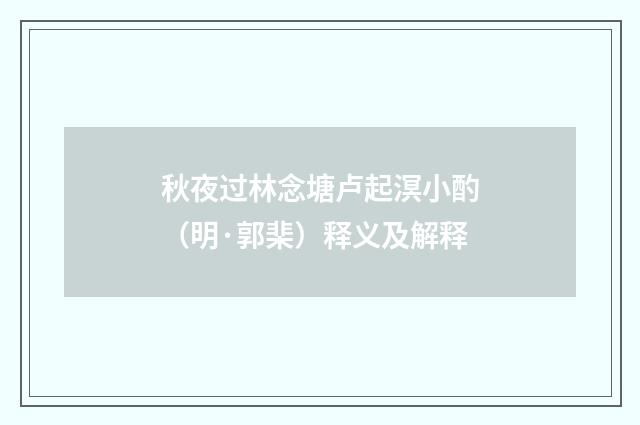 秋夜过林念塘卢起溟小酌（明·郭棐）释义及解释