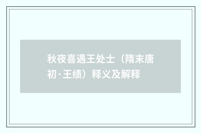 秋夜喜遇王处士（隋末唐初·王绩）释义及解释