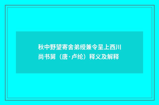 秋中野望寄舍弟绶兼令呈上西川尚书舅（唐·卢纶）释义及解释