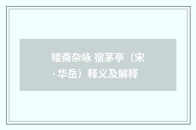 矮斋杂咏 宿茅亭（宋·华岳）释义及解释
