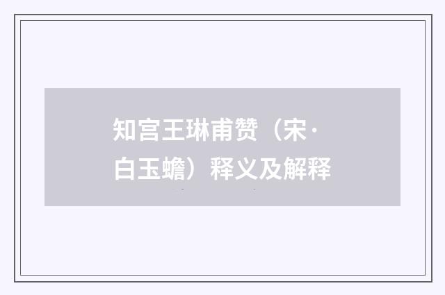 知宫王琳甫赞（宋·白玉蟾）释义及解释