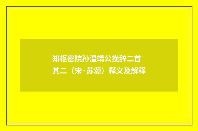 知枢密院孙温靖公挽辞二首 其二（宋·苏颂）释义及解释