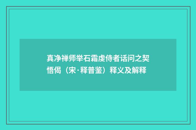 真净禅师举石霜虔侍者话问之契悟偈（宋·释普鉴）释义及解释
