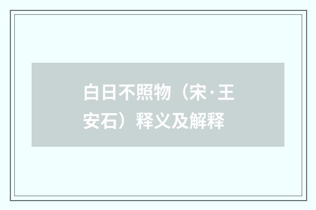 白日不照物（宋·王安石）释义及解释