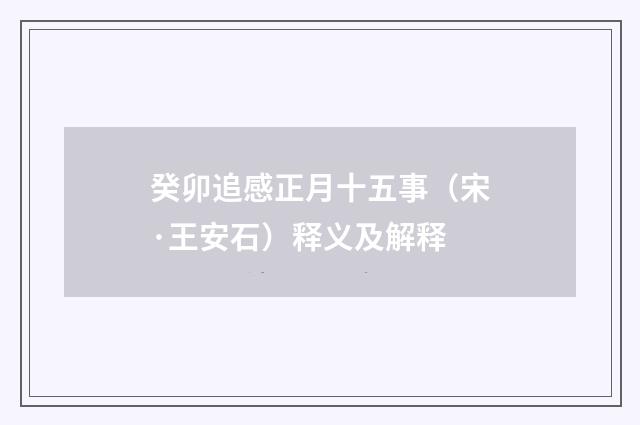 癸卯追感正月十五事（宋·王安石）释义及解释