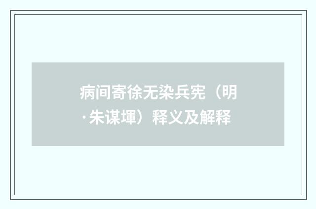 病间寄徐无染兵宪（明·朱谋堚）释义及解释