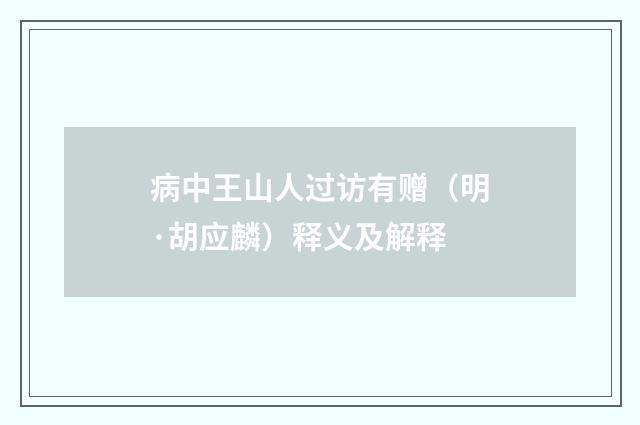 病中王山人过访有赠（明·胡应麟）释义及解释