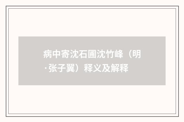 病中寄沈石圃沈竹峰（明·张子翼）释义及解释