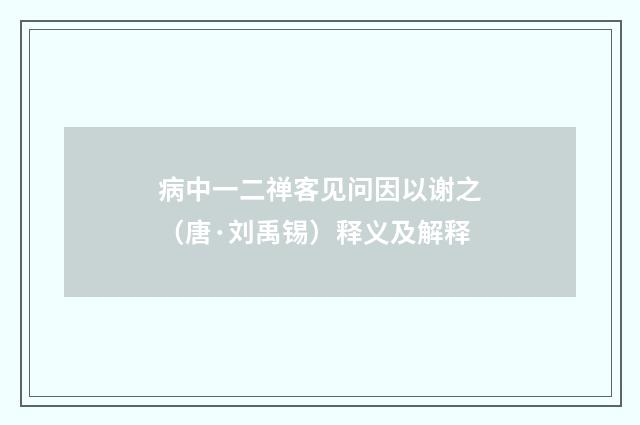 病中一二禅客见问因以谢之（唐·刘禹锡）释义及解释