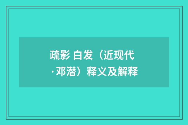 疏影 白发（近现代·邓潜）释义及解释
