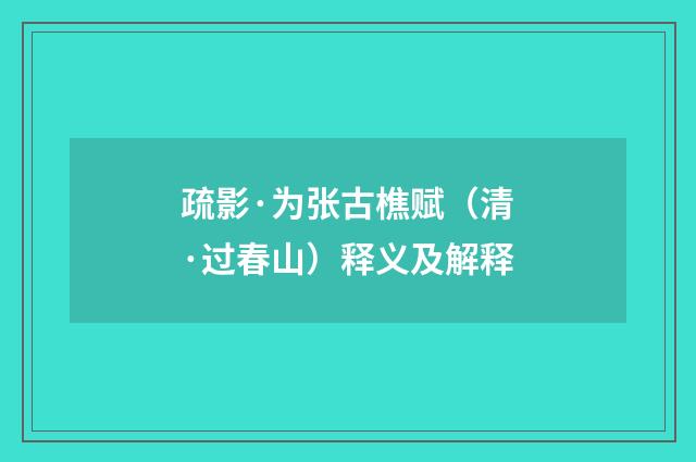 疏影·为张古樵赋（清·过春山）释义及解释