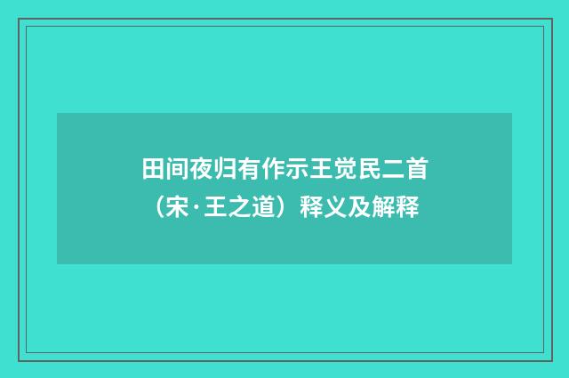 田间夜归有作示王觉民二首（宋·王之道）释义及解释