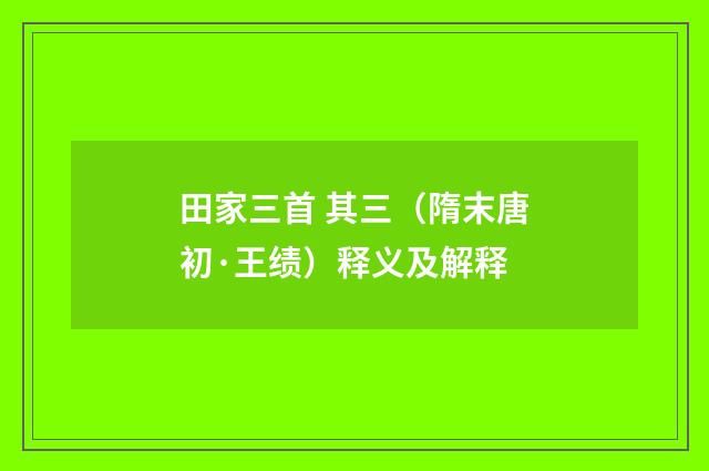 田家三首 其三（隋末唐初·王绩）释义及解释