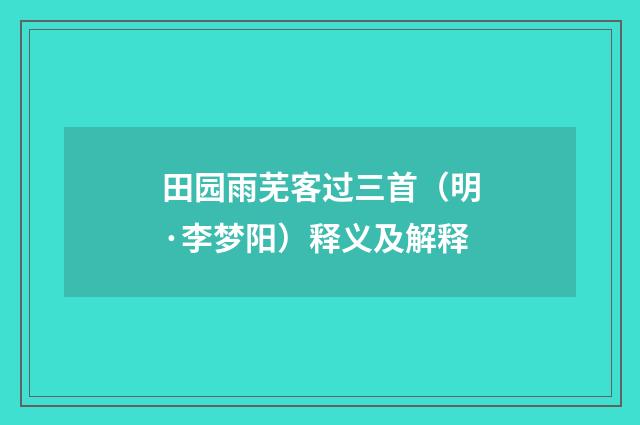 田园雨芜客过三首（明·李梦阳）释义及解释
