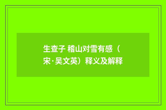 生查子 稽山对雪有感（宋·吴文英）释义及解释