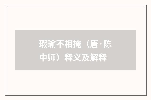 瑕瑜不相掩（唐·陈中师）释义及解释