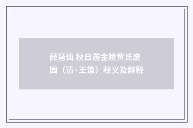 琵琶仙 秋日游金陵黄氏废园（清·王策）释义及解释