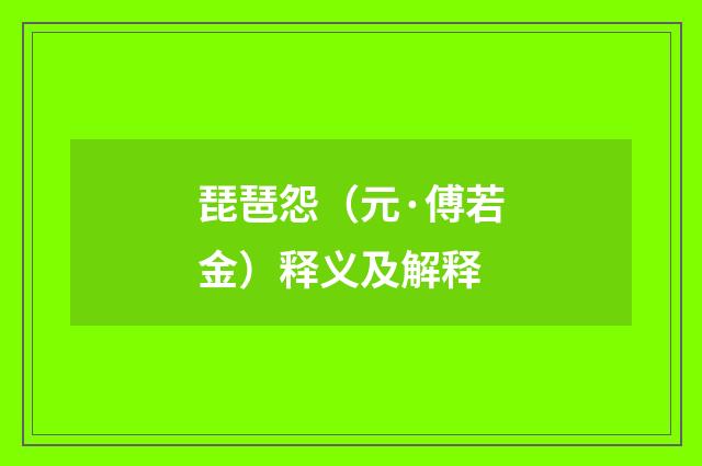 琵琶怨（元·傅若金）释义及解释