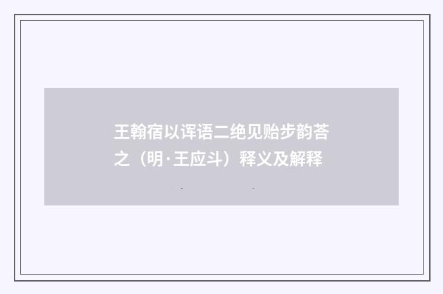 王翰宿以诨语二绝见贻步韵荅之（明·王应斗）释义及解释