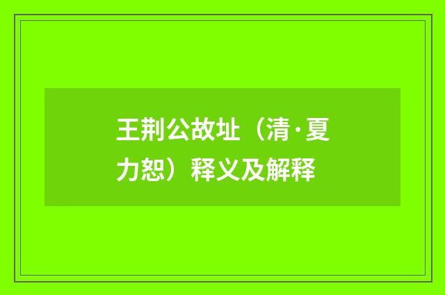 王荆公故址（清·夏力恕）释义及解释