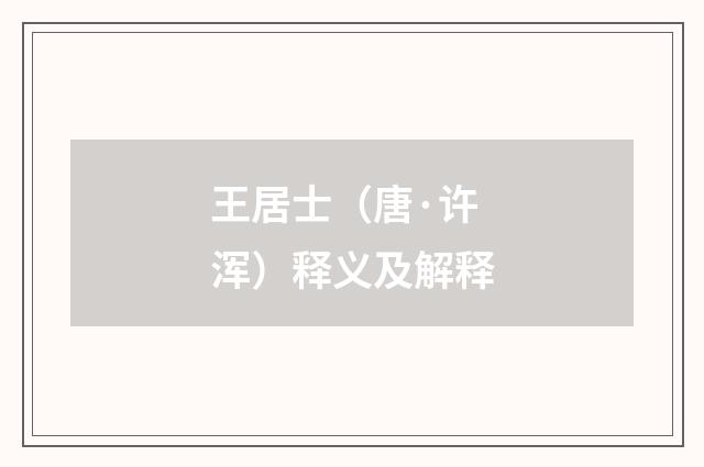王居士（唐·许浑）释义及解释