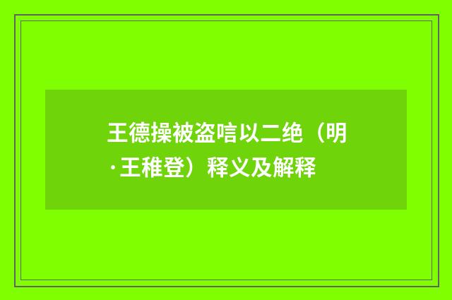 王德操被盗唁以二绝（明·王稚登）释义及解释