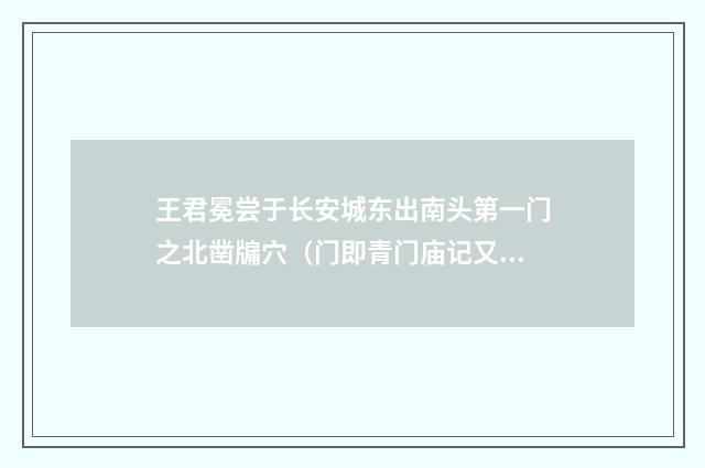 王君冕尝于长安城东出南头第一门之北凿牖穴（门即青门庙记又名青绮门）释义及解释（元·宋褧）释义及解释