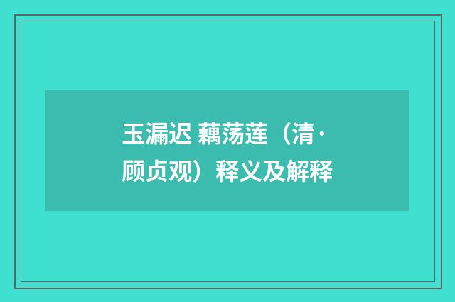 玉漏迟 藕荡莲（清·顾贞观）释义及解释