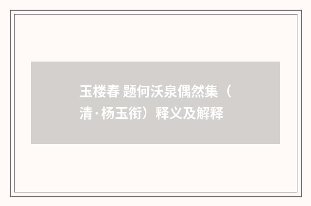 玉楼春 题何沃泉偶然集（清·杨玉衔）释义及解释