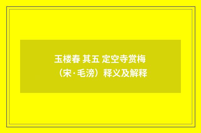 玉楼春 其五 定空寺赏梅（宋·毛滂）释义及解释