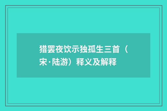 猎罢夜饮示独孤生三首（宋·陆游）释义及解释