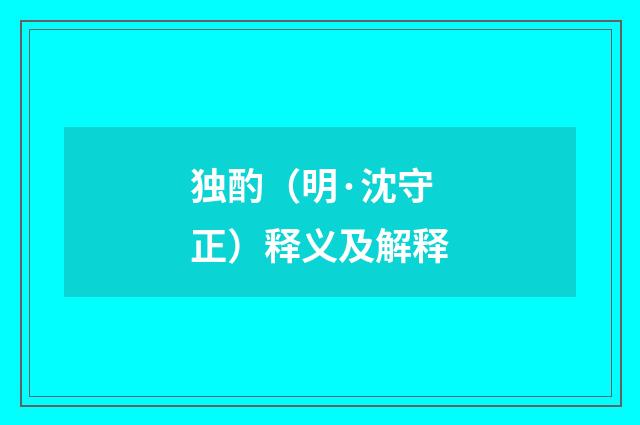 独酌（明·沈守正）释义及解释
