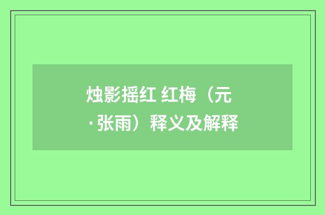 烛影摇红 红梅（元·张雨）释义及解释