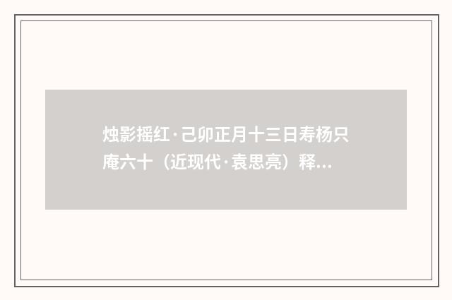 烛影摇红·己卯正月十三日寿杨只庵六十（近现代·袁思亮）释义及解释