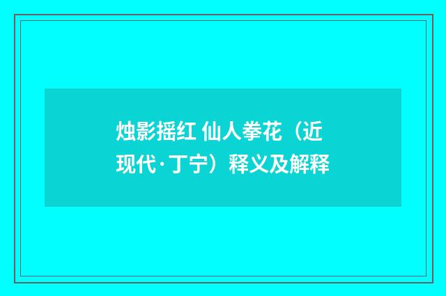 烛影摇红 仙人拳花（近现代·丁宁）释义及解释
