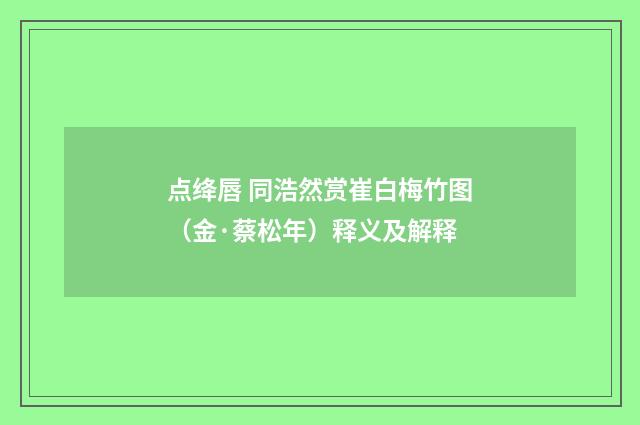 点绛唇 同浩然赏崔白梅竹图（金·蔡松年）释义及解释