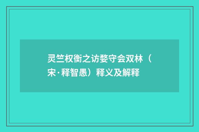 灵竺权衡之访婺守会双林（宋·释智愚）释义及解释