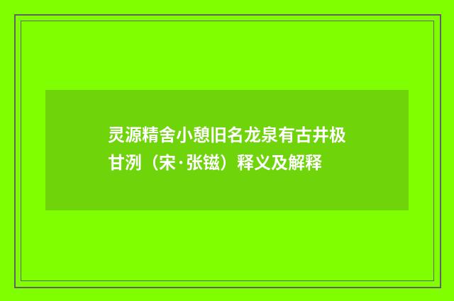 灵源精舍小憩旧名龙泉有古井极甘洌（宋·张镃）释义及解释
