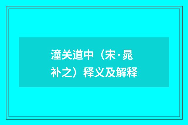 潼关道中（宋·晁补之）释义及解释