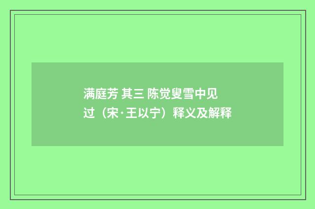 满庭芳 其三 陈觉叟雪中见过（宋·王以宁）释义及解释
